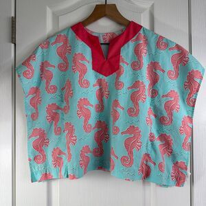 Kelly's Kids Poncho Swim Cover Up Seahorse Print Blue Pink Size 4 - 5